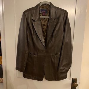 Denim&Co chocolate brown Leather Blazer Large
